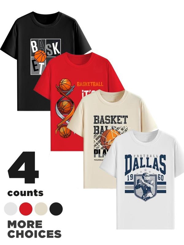 Men's Letter Print Round Neck Tee, Regular Fit Casual Short Sleeve T-shirt for Summer, Men's Top for Daily Wear style 03...