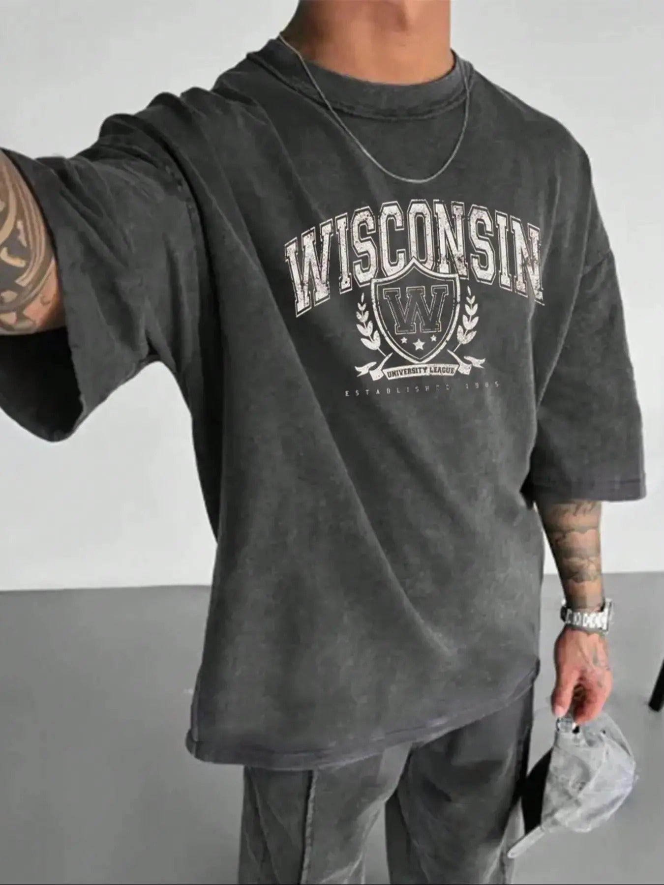 Men's Letter Print Round Neck Tee, Regular Fit Casual Short Sleeve T-shirt for Summer, Men's Top for Daily Wear style 08...