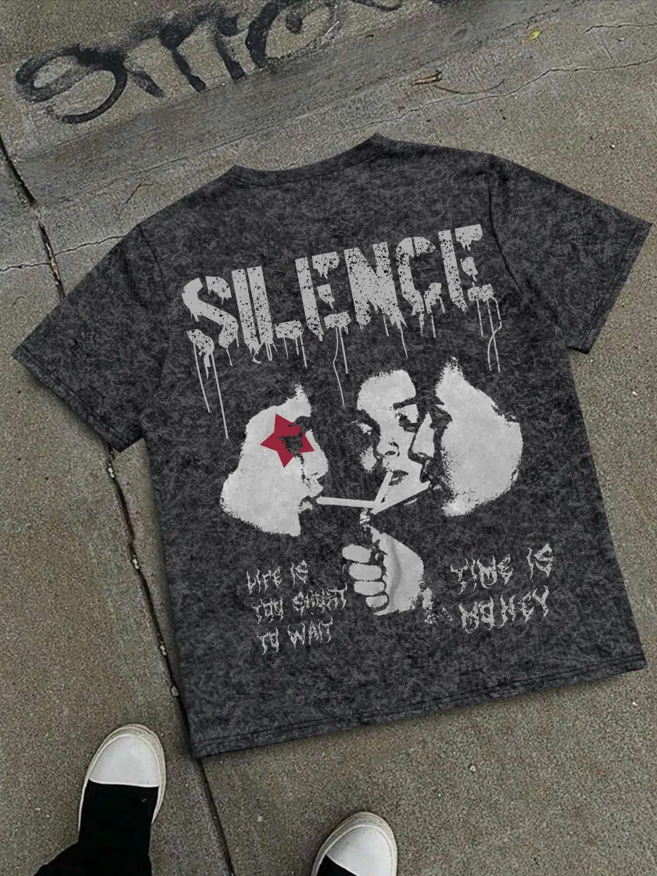 Men's Letter Print Round Neck Tee, Regular Fit Casual Short Sleeve T-shirt, Men's Summer Top for Daily Wear style 04...