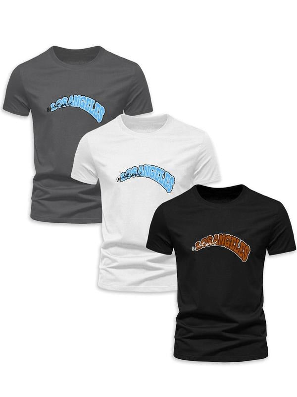 Men's Letter Print Round Neck Tee, Regular Fit Short Sleeve Crew Neck T-shirt for Summer, Casual Men's Top for Daily Wear...