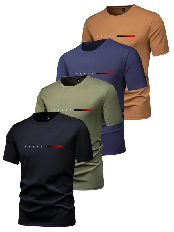 Men's Letter Tape Short Sleeve Tee, Regular Fit Casual Round Neck T-shirt for Summer, Men's Top for Daily Wear Hoodie,...