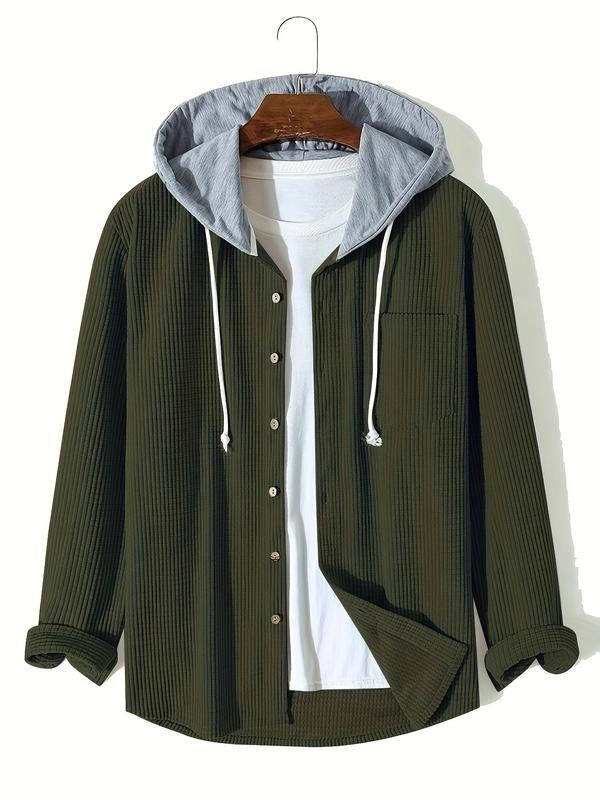 Men's Long Sleeve Thick Hooded Casual Shirt, Loose-Fit Fall & Winter Sweater, Moderate Fabric, Comfortable Daily Wear...