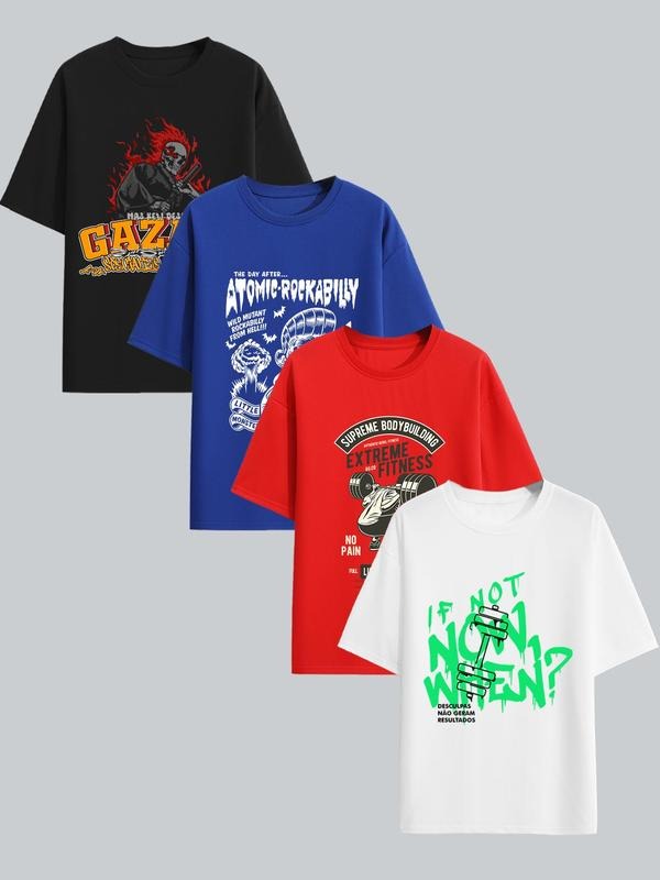 Men's Loose Letter Graphic Tee, Casual Short Sleeve Round Neck T-shirt for Summer, Men's Top for Daily Wear Hoodie,...