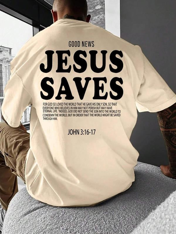 Men's Loose Letter Print Drop Shoulder Tee, Casual Half Sleeve Round Neck T-Shirt for Daily Wear, Men's Top for All...