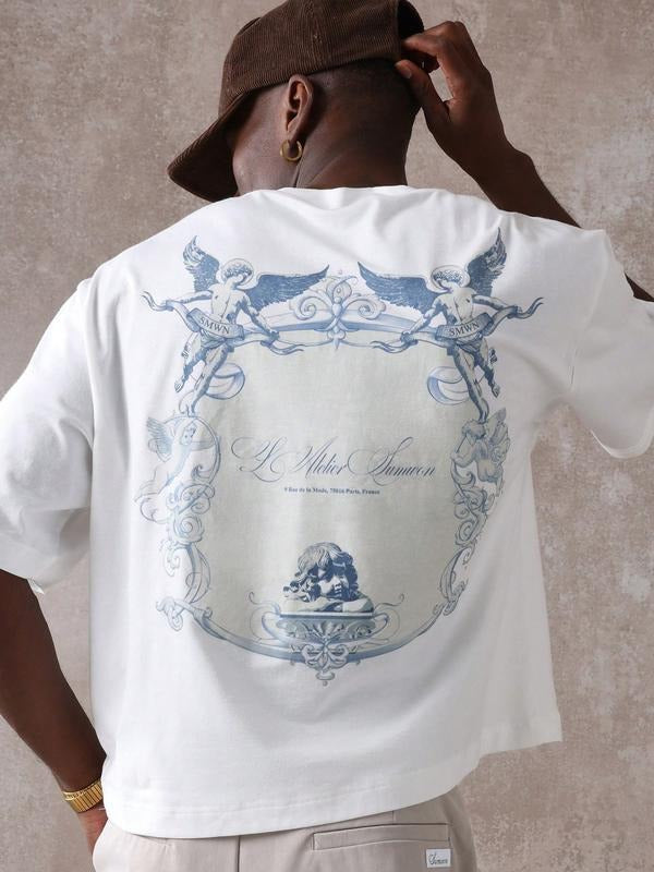 Men's Loose Short Sleeve T-Shirt with Angel Letter Print, Casual Trendy Daily Wear, Summer Outdoor Sports Fashion Hoodie,...