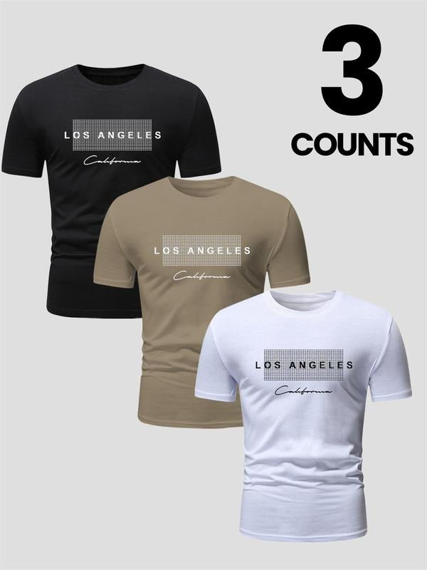 Men's Los Angeles Print Round Neck Tee, Regular Fit Casual Short Sleeve T-shirt for Daily Wear, Men's Top for Summer...