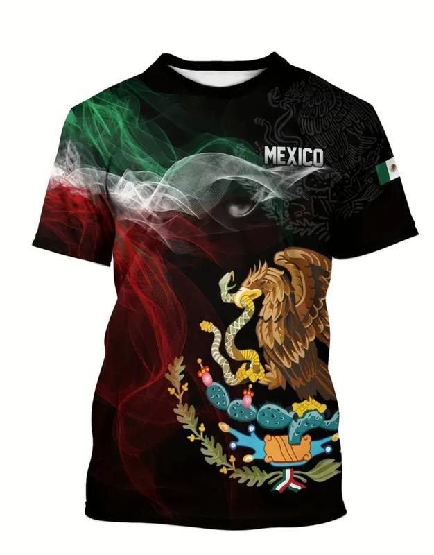 Men's Mexico 3D Print Casual Shirts,Short Sleeves Anime Breathable Comfy Tees,Lounge Wear Tops For Summer Medium Pajama...