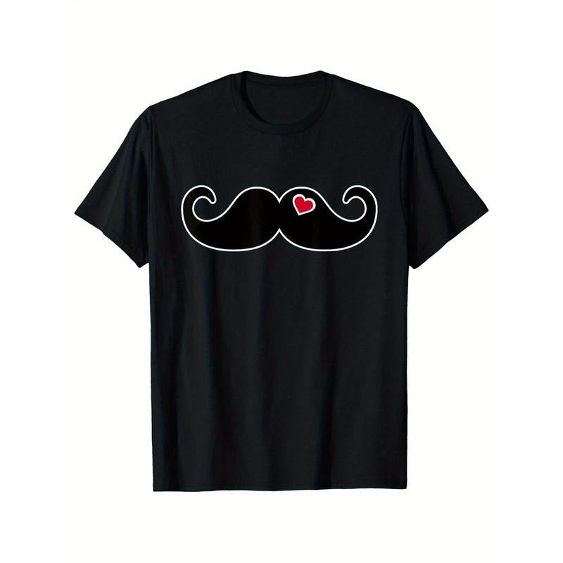 Men's Mustache & Red Heart Print T-Shirt