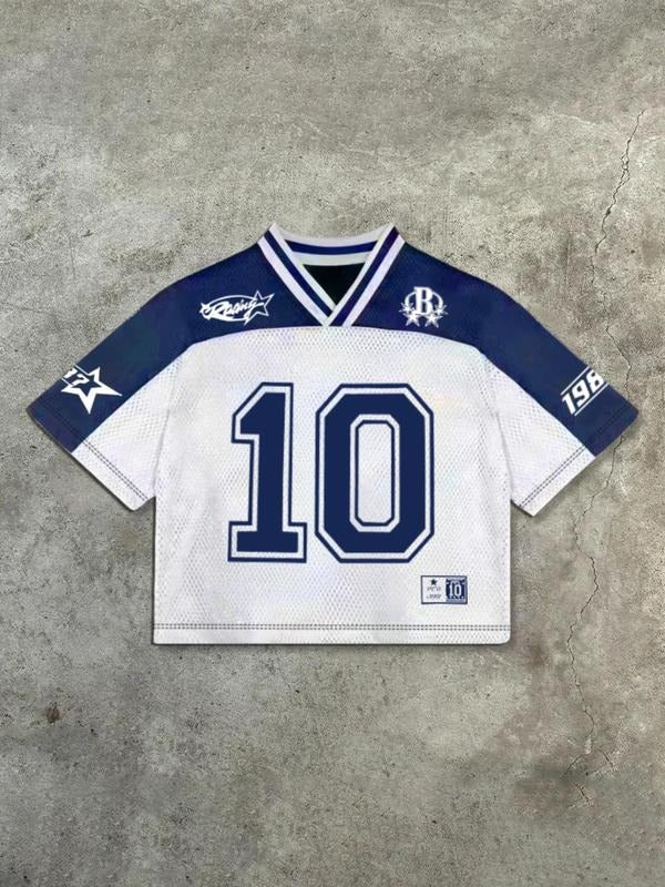 Men's Number 10 Graphic Print Round Neck Short Sleeve T-shirt, Regular Fit Casual Crew Neck Tee, Men's Summer Top for...