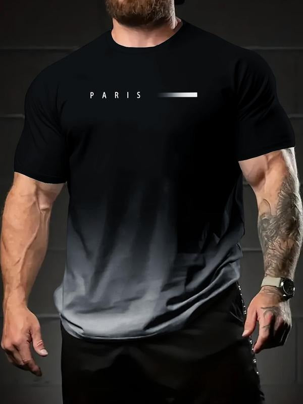 Men's Ombre Print Round Neck Tee, Regular Fit Casual Short Sleeve Crew Neck T-Shirt for Daily Wear, Men's Top for All...