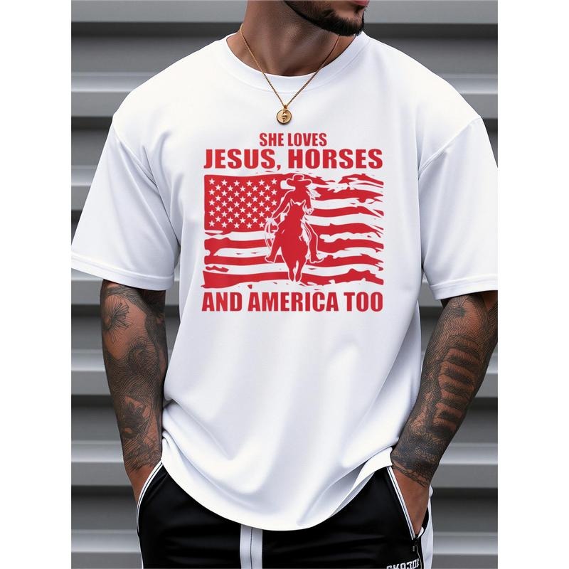 Men's Patriotic "She Loves Jesus, Horses & America Too" Graphic T-Shirt