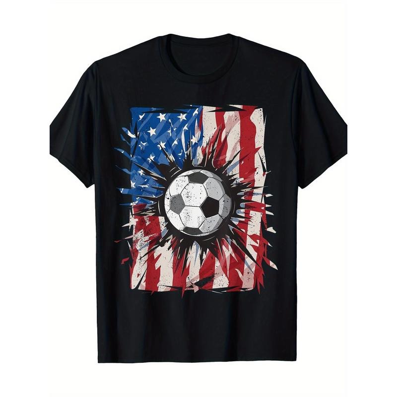 Men's Patriotic American Flag Football Graphic Tee - 100% Cotton, Short Sleeve Crew Neck T-Shirt | Breathable & Soft...