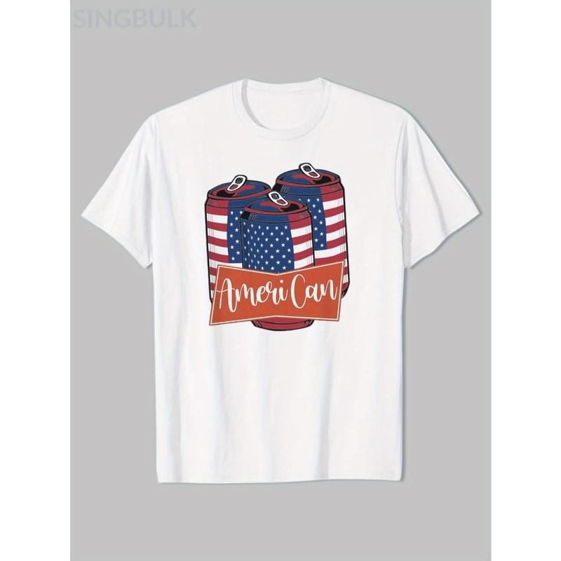 Men's Patriotic Beer Can Graphic Cotton T-Shirt