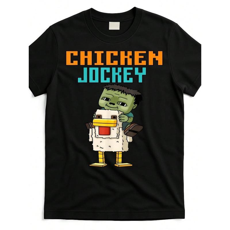 Men's Pixel Art Gamer Chicken Jockey Zombie Graphic T-Shirt