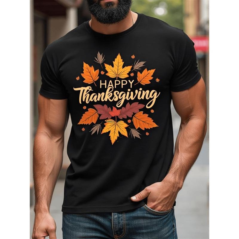 Men's Plus Size Happy Thanksgiving Graphic T-Shirt