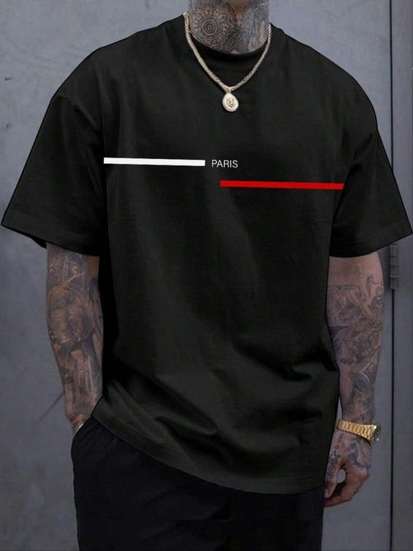 Men's Plus Size Letter Graphic Print Round Neck Tee, Regular Fit Casual Comfy Drop Shoulder Short Sleeve T-shirt, Summer...