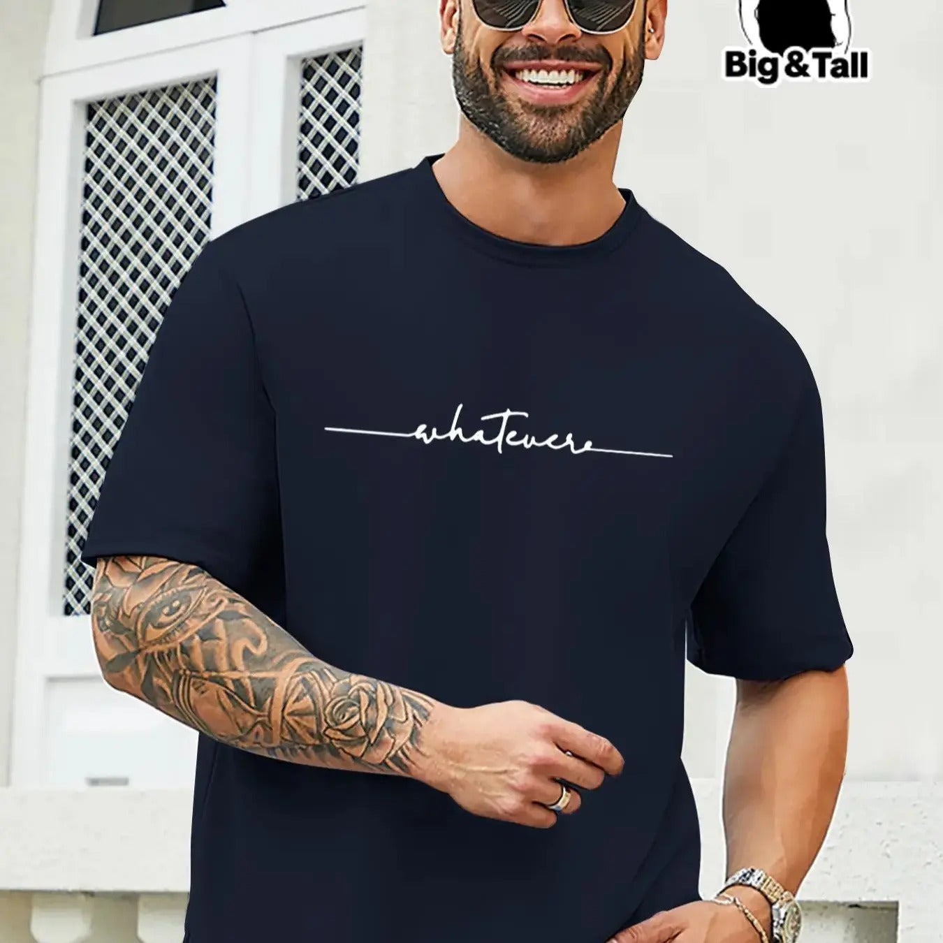 Men's Plus Size Letter Print Round Neck Tee, Regular Fit Casual Short Sleeve T-shirt for Summer, Men's Plus Size Top for...