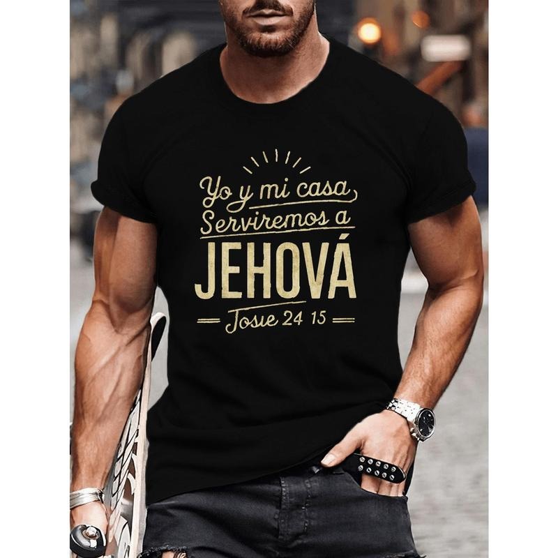 Men's Polyester Crew Neck T-Shirt with "Yo y mi casa Serviremos a JEHOVA