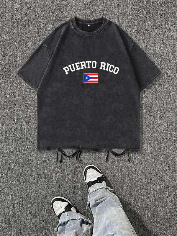 Men's Puerto Rico Flag Print Round Neck Tee, Regular Fit Casual Short Sleeve Crew Neck T-Shirt for Daily Wear, Men's Top...