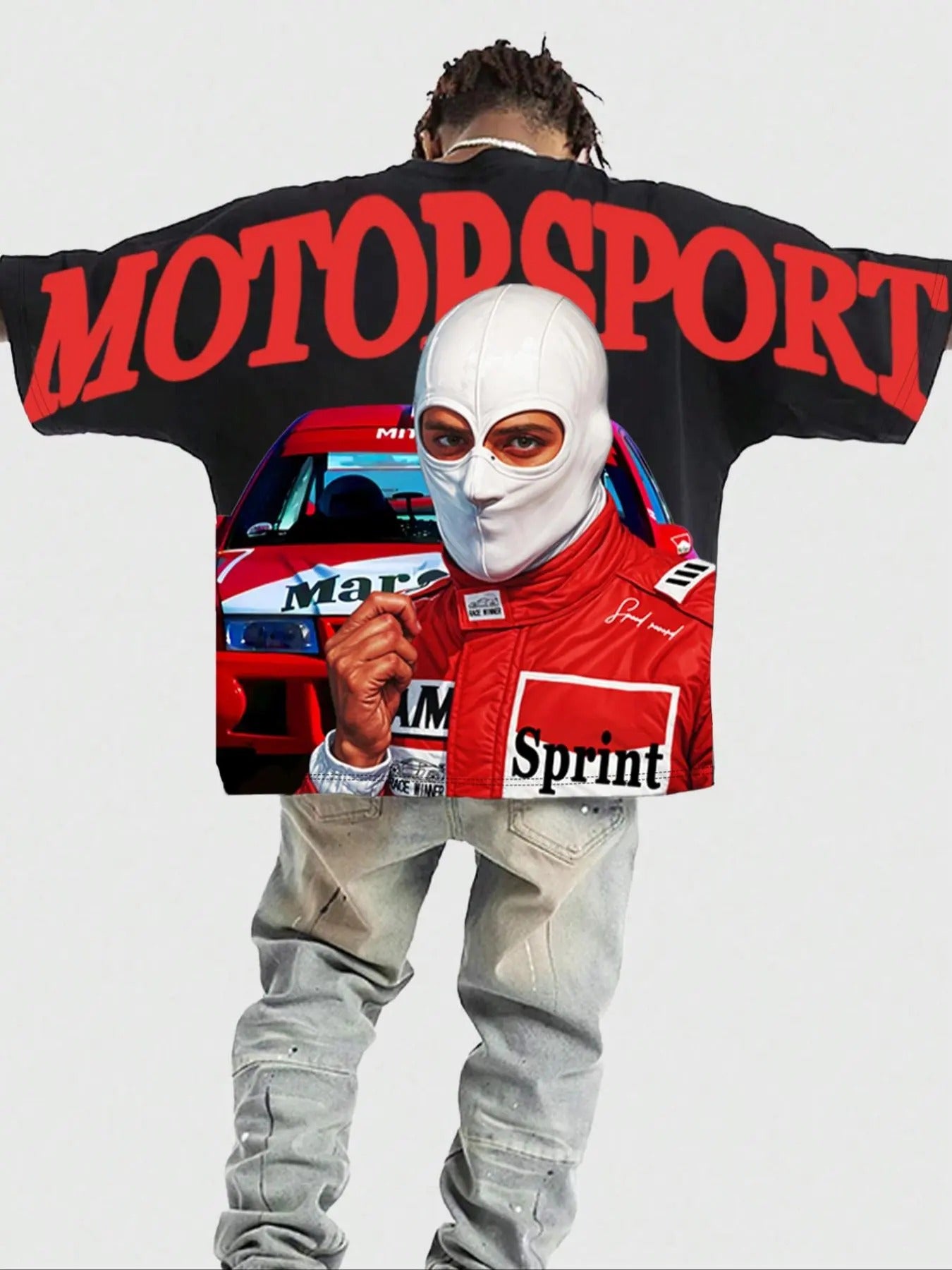 Men's Race Car & Hand Print Round Neck Tee, Regular Fit Casual Short Sleeve T-shirt for Summer, Men's Top for Daily Wear...