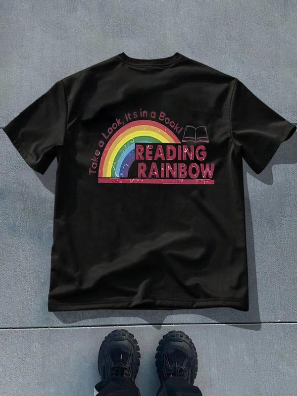 Men's Rainbow Print Round Neck Tee, Regular Fit Casual Short Sleeve Crew Neck T-Shirt for Summer, Fashion Men's Top for...