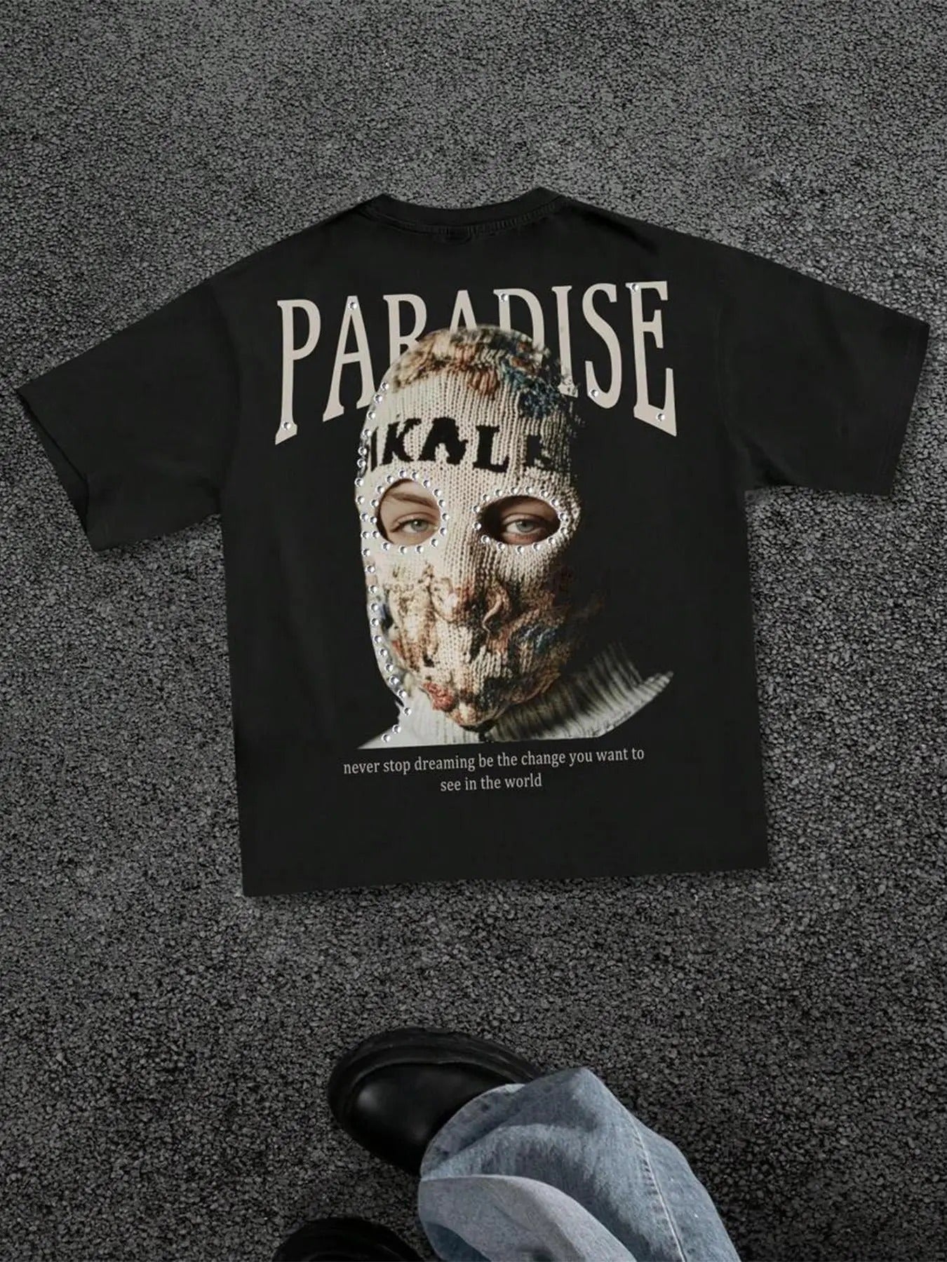Men's Random Pop Art Print Balaclava Mask Graphic Tee, Regular Fit Casual Comfy Short Sleeve T-shirt for Summer, Men's...