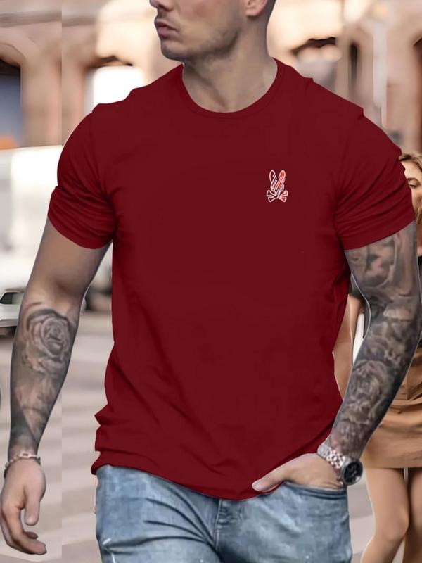 Men's Random Print Round Neck Tee, Regular Fit Casual Short Sleeve Crew Neck T-Shirt for Summer, Fashion Men's Top for...