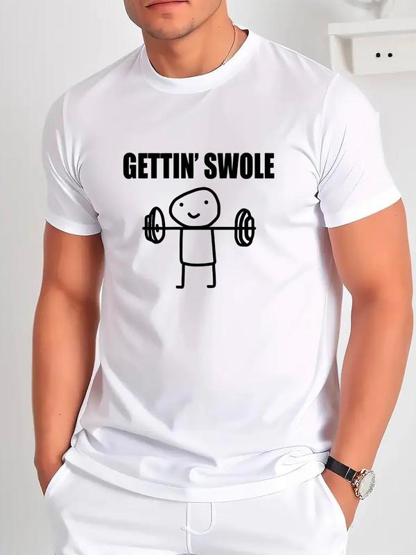 Men's Regular Fit "Gettin' Swole" Letter Print Round Neck Graphic Tee, Casual Short Sleeve T-shirt for Daily Wear, Men's...