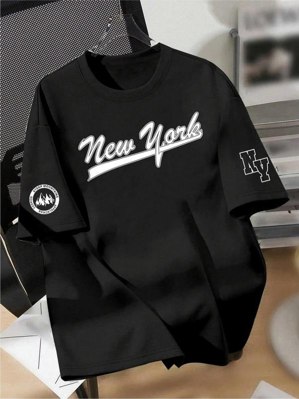 Men's Regular Fit "NEW YORK" Print Round Neck Graphic Tee, Casual Short Sleeve T-shirt for Summer, Men's Top for Daily...