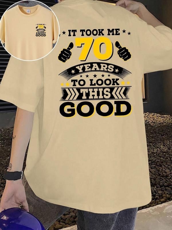 Men's Regular Fit 70th Years To Look This Good Letter Print Graphic Tee, Casual Comfy Round Neck Short Sleeve T-shirt for...