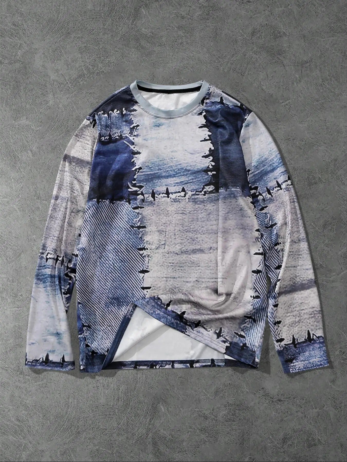 Men's Regular Fit Abstract Print Drop Shoulder Sweatshirt, Casual Long Sleeve Round Neck Pullover for Spring & Fall,...
