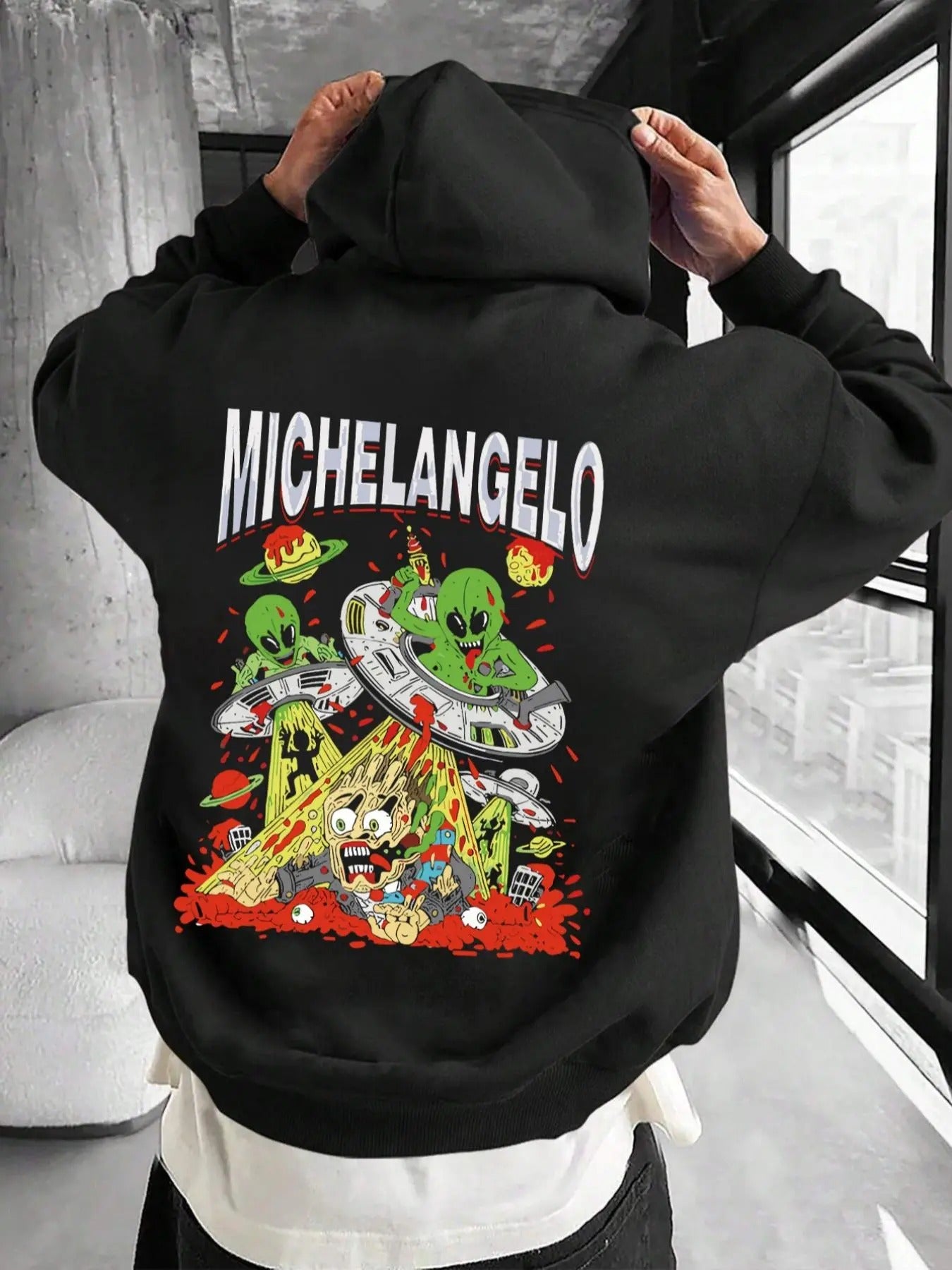 Men's Regular Fit Alien Print Hoodie, Casual Graphic Hooded Sweatshirt for Spring & Fall, Fashion Men's Top for Daily...