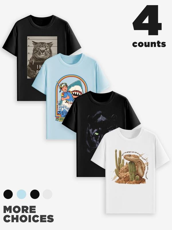 Men's Regular Fit Animal Print Round Neck Graphic Tee, Casual Short Sleeve Crew Neck T-shirt for Summer, Fashion Men's...