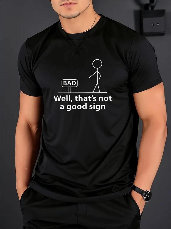 Men's Regular Fit Bad Graphic Print Round Neck Tee, Casual Short Sleeve T-shirt for Summer, Men's Top for Daily Wear...