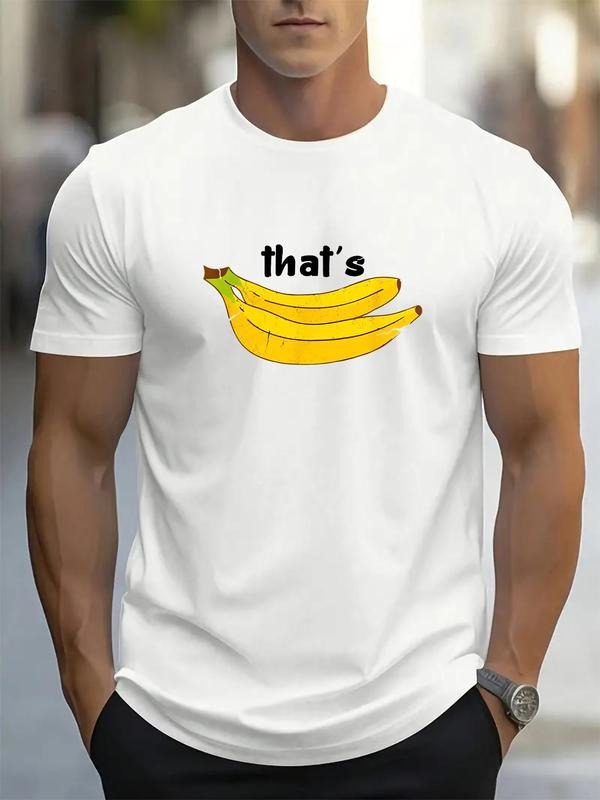 Men's Regular Fit Banana Print Round Neck Tee, Casual Short Sleeve Crew Neck T-shirt for Daily Wear, Men's Top for All...