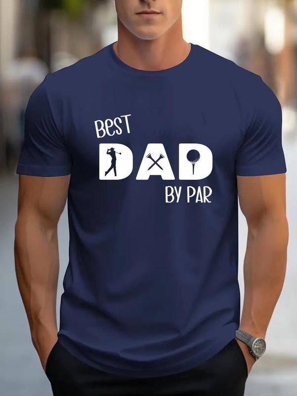 Men's Regular Fit Best Dad By Par Golf Print Round Neck Tee, Casual Short Sleeve Crew Neck T-shirt for Daily Wear, Men's...