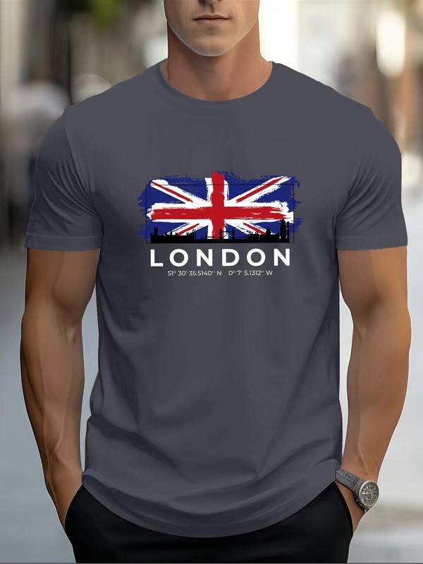 Men's Regular Fit British Flag Print Round Neck Tee, Casual Short Sleeve Crew Neck T-shirt for Daily Wear, Fashion Men's...