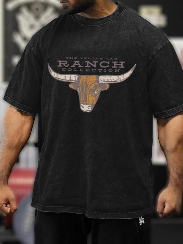 Men's Regular Fit Bull Head Print Short Sleeve Graphic Tee, Casual Comfy Round Neck T-shirt for Summer, Fashion Men's Top...