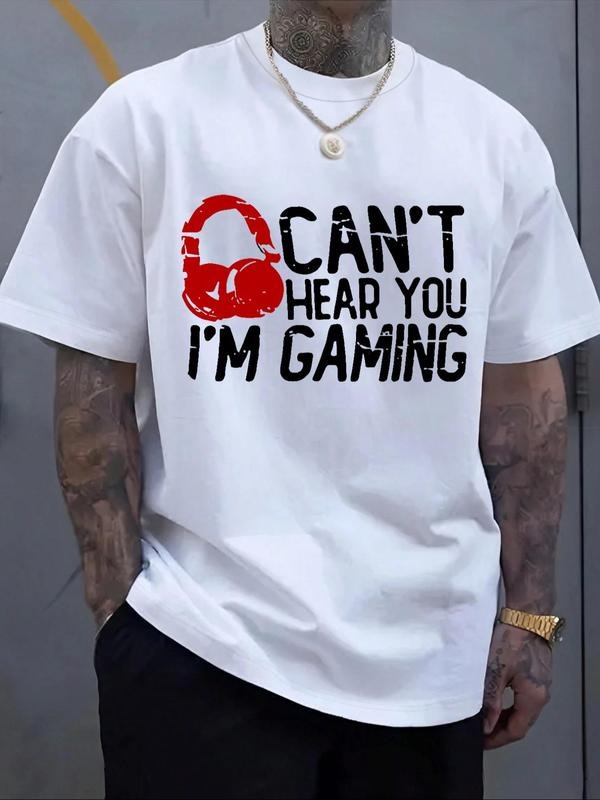Men's Regular Fit Can't Hear You I'm Gaming Graphic Tee, Casual Short Sleeve Round Neck T-shirt for Daily Wear, Men's Top...