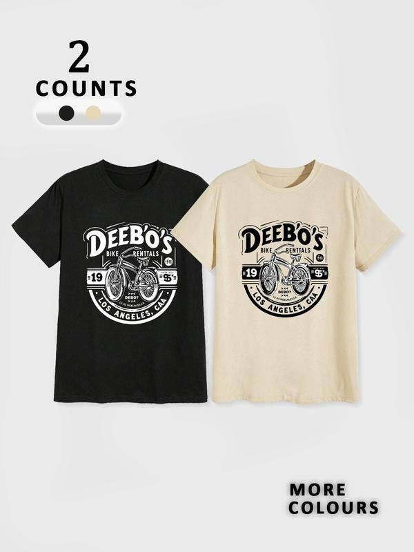 Men's Regular Fit Car & Letter Print Tee, Casual Comfy Round Neck Short Sleeve T-shirt for Summer, Men's Top for Daily...