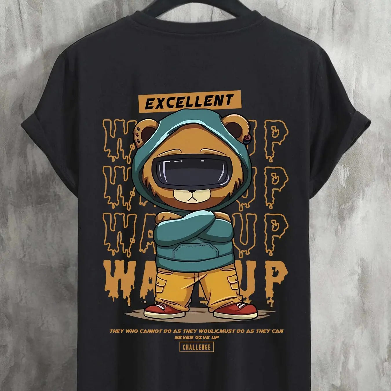 Men's Regular Fit Cartoon Bear Letter Print Round Neck Sleep Tee, Casual Comfy Short Sleeve T-shirt for Daily Home Wear,...