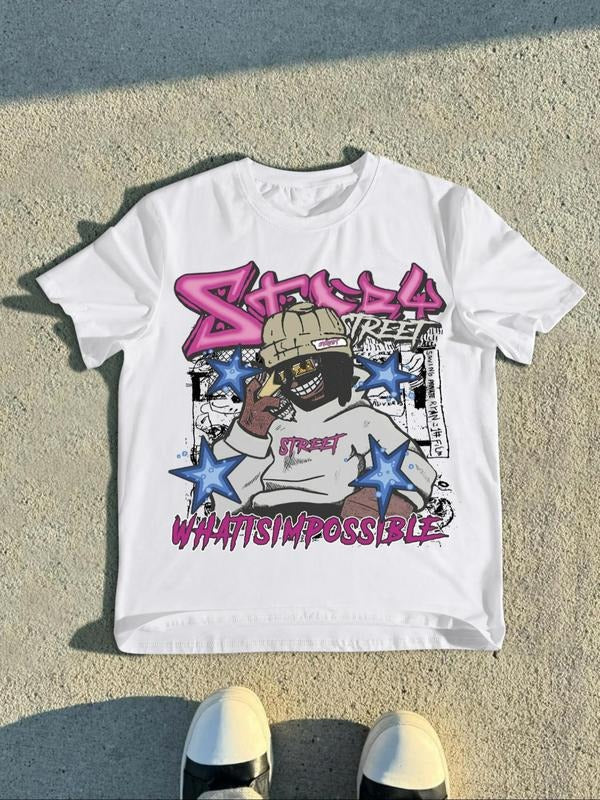 Men's Regular Fit Cartoon Bear Print Round Neck Tee, Casual Short Sleeve Crew Neck T-Shirt for Daily Wear, Men's Top for...