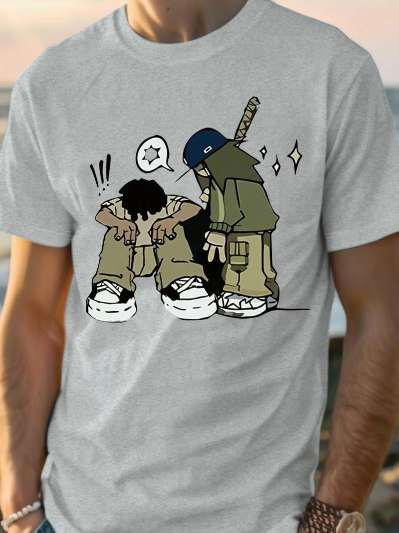 Men's Regular Fit Cartoon Graphic Print Round Neck Tee, Casual Short Sleeve T-shirt for Daily Wear, Men's Top for All...