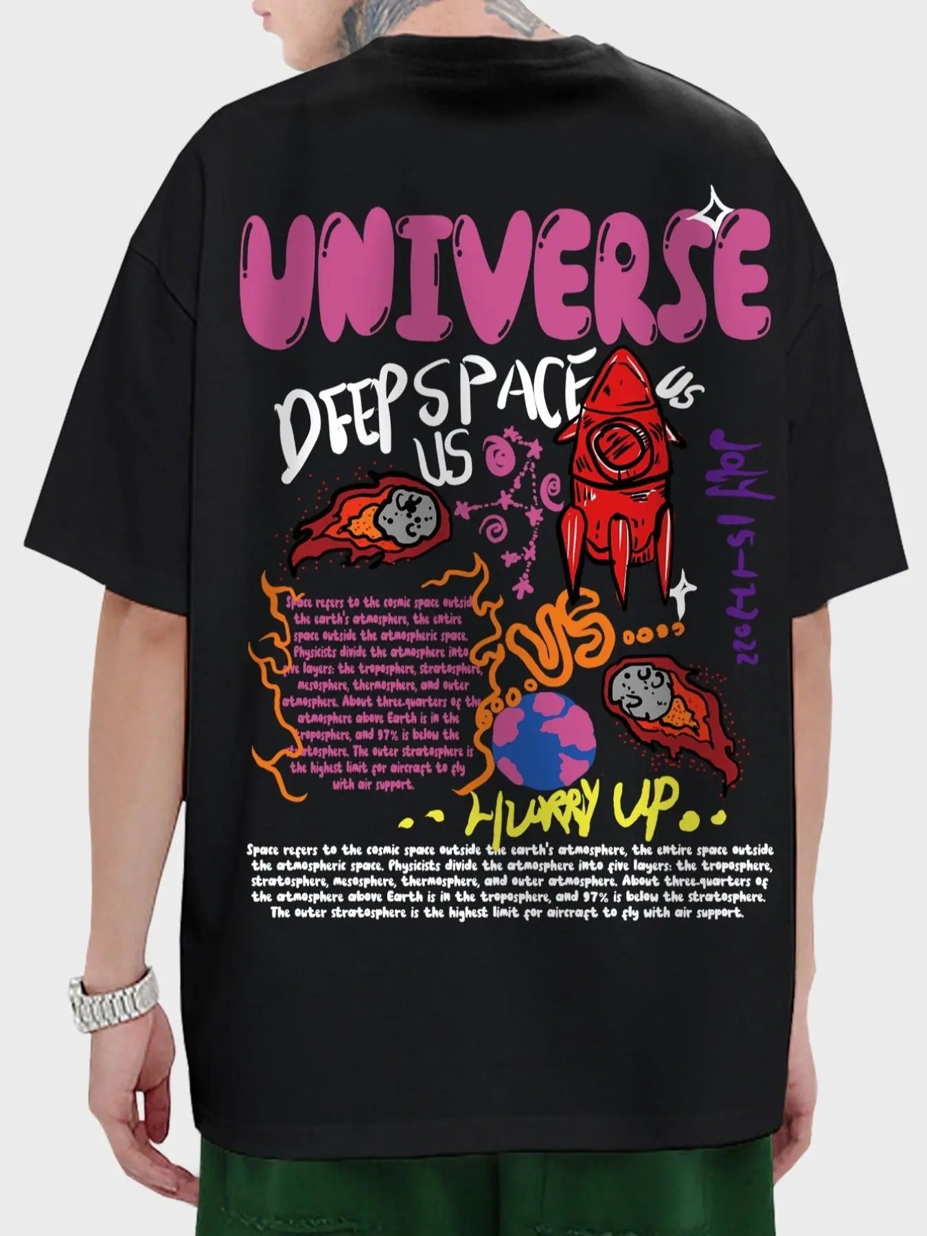 Men's Regular Fit Cartoon Letter Print Drop Shoulder Tee, Casual Comfy Round Neck Half Sleeve T-Shirt for Daily Wear,...