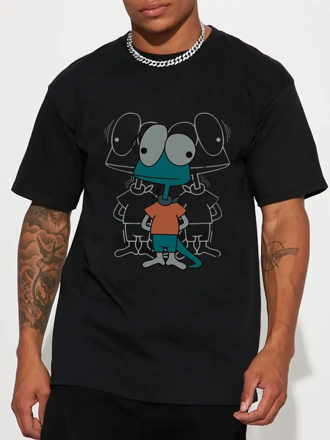 Men's Regular Fit Cartoon Print Round Neck Tee, Casual Short Sleeve T-shirt for Daily Wear, Men's Top for All Seasons...