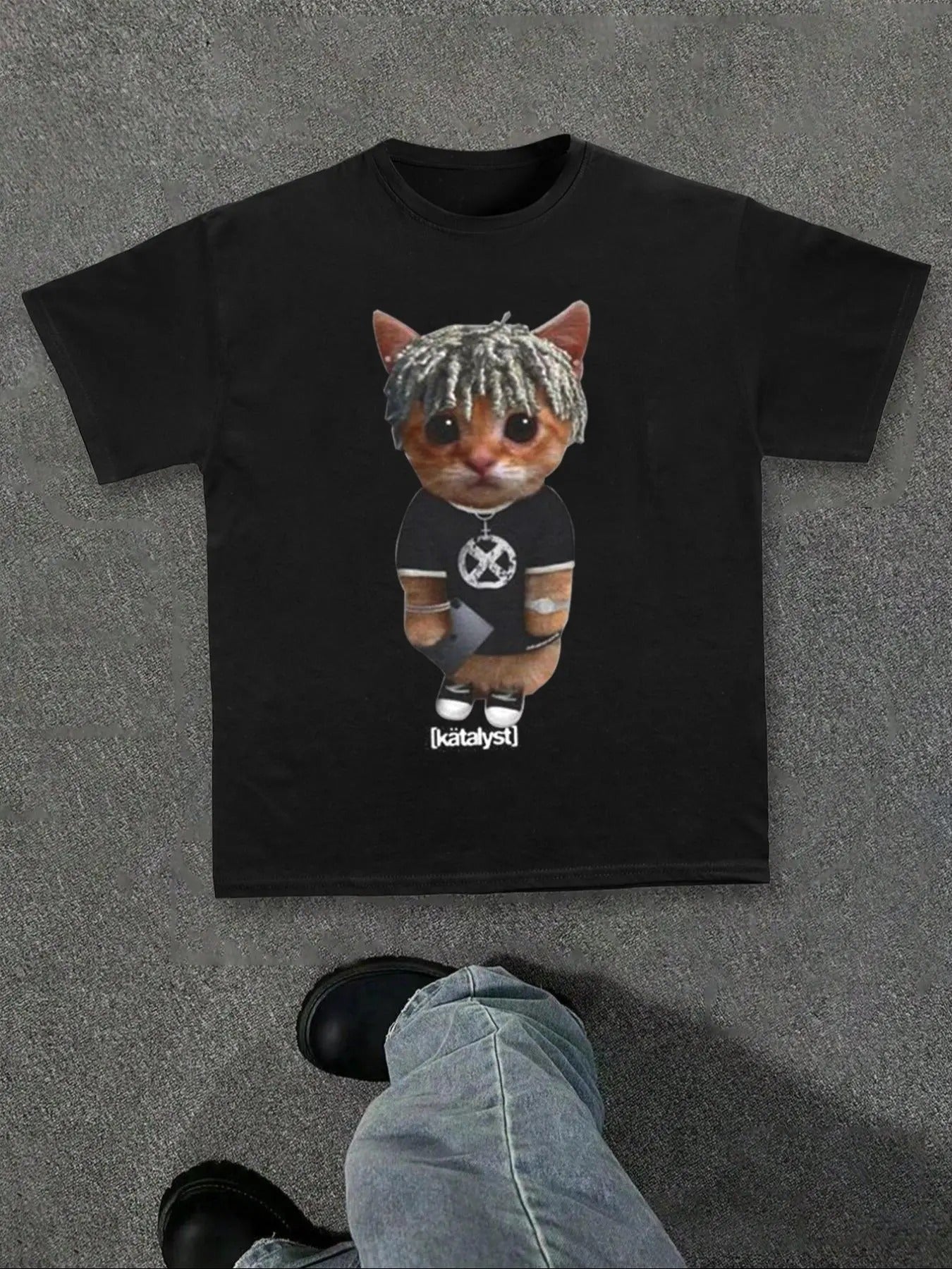 Men's Regular Fit Cat Print Round Neck Tee, Casual Short Sleeve Crew Neck T-Shirt for Summer, Fashion Men's Top for Daily...