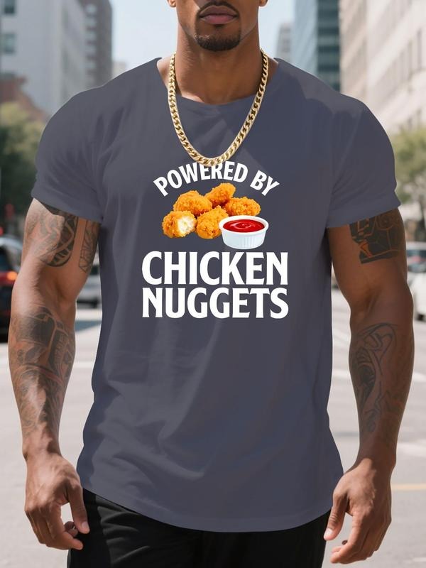 Men's Regular Fit Chicken Nuggets Print Round Neck Tee, Casual Short Sleeve Crew Neck T-Shirt for Daily Wear, Fashion...