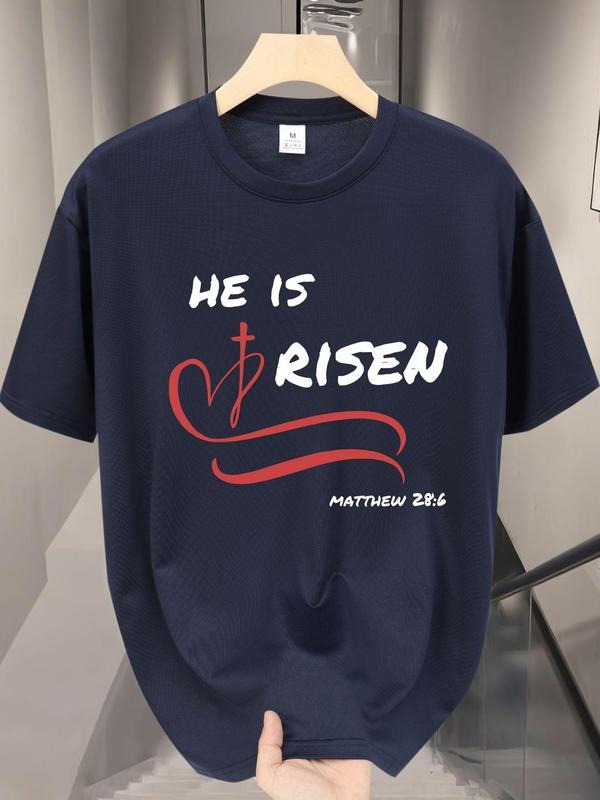 Men's Regular Fit Cross & Letter Print Round Neck Graphic Tee, Casual Short Sleeve T-shirt for Daily Wear, Fashion Men's...