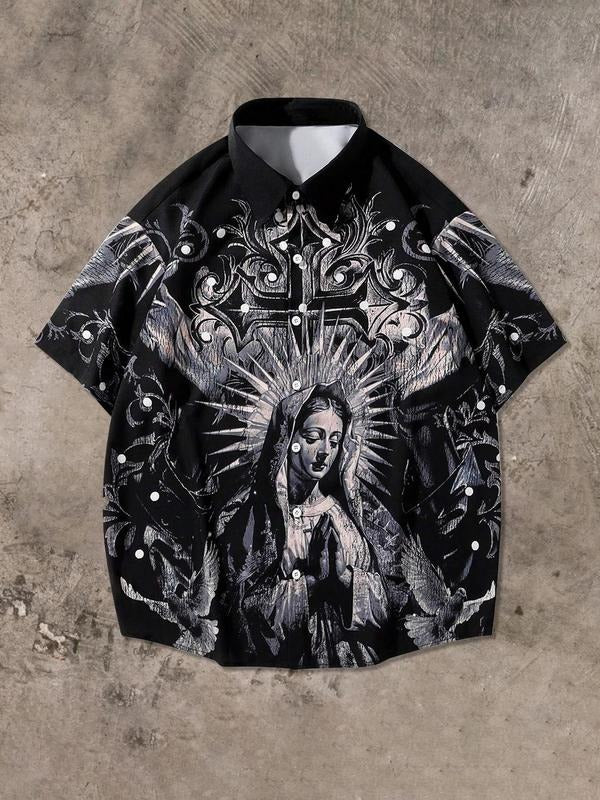 Men's Regular Fit Cross & Virgin Mary Print Short Sleeve Graphic Tee, Casual Comfy Round Neck T-shirt for Summer, Fashion...