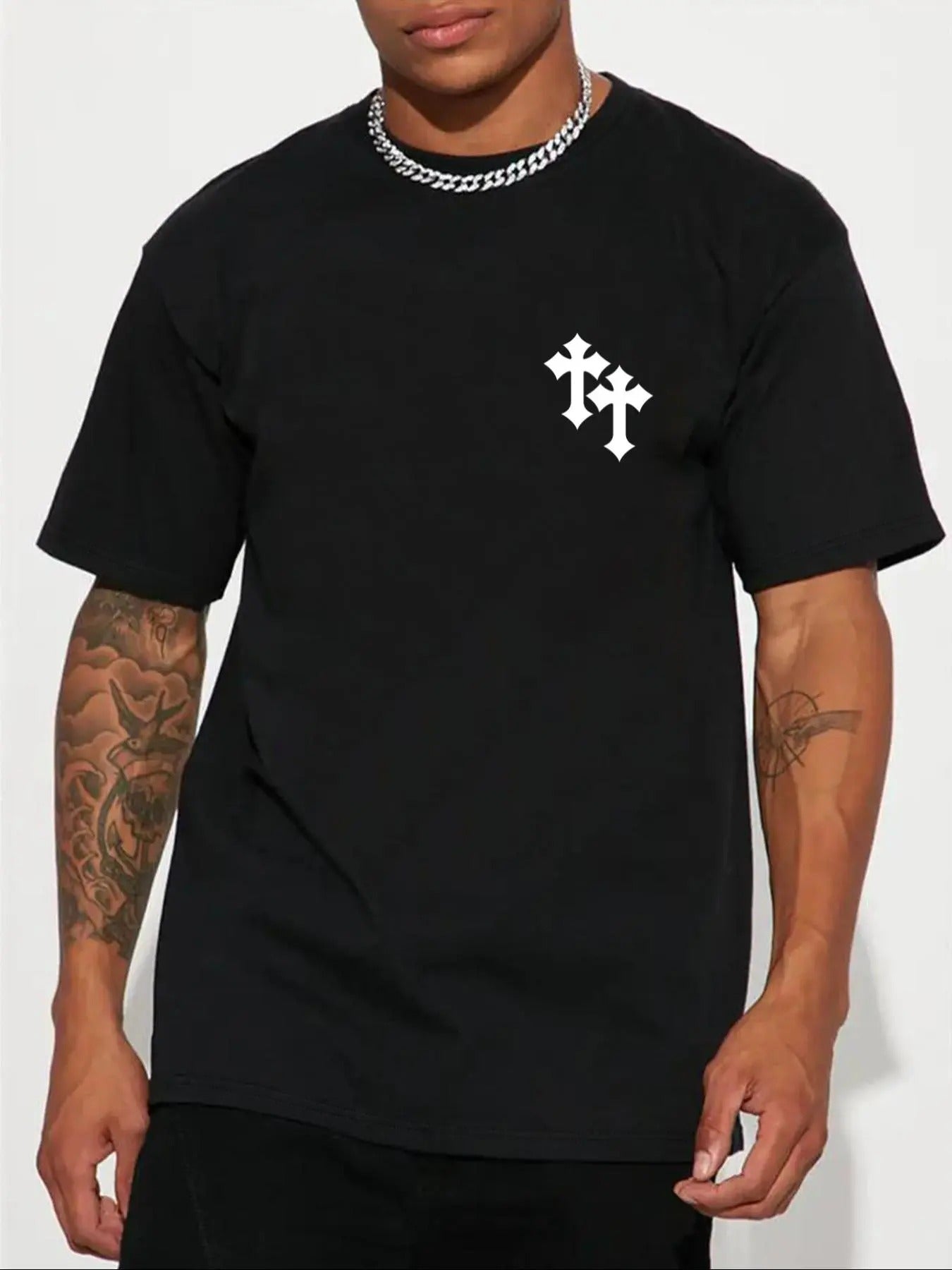 Men's Regular Fit Cross Print Round Neck Tee, Casual Short Sleeve Crew Neck T-Shirt for Daily Wear, Men's Top for All...